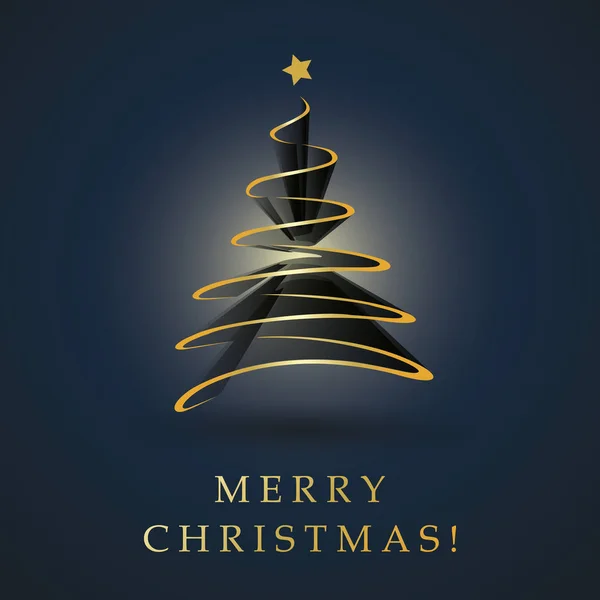 Dark Blue Golden Merry Christmas Happy Holidays Card Golden Christmas — Stock Vector