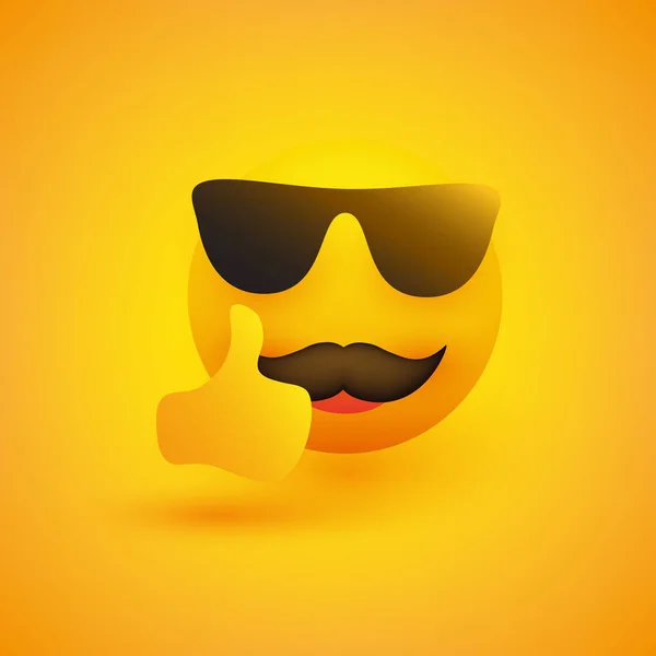 Emoji Sonriente Con Gafas Sol Bigote Sobre Fondo Amarillo Diseño — Vector de stock