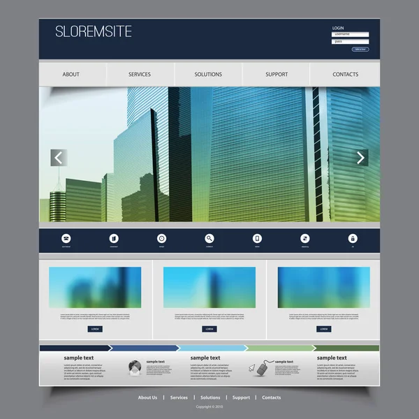 Sito web Template Design per la tua azienda con grattacieli — Vettoriale Stock
