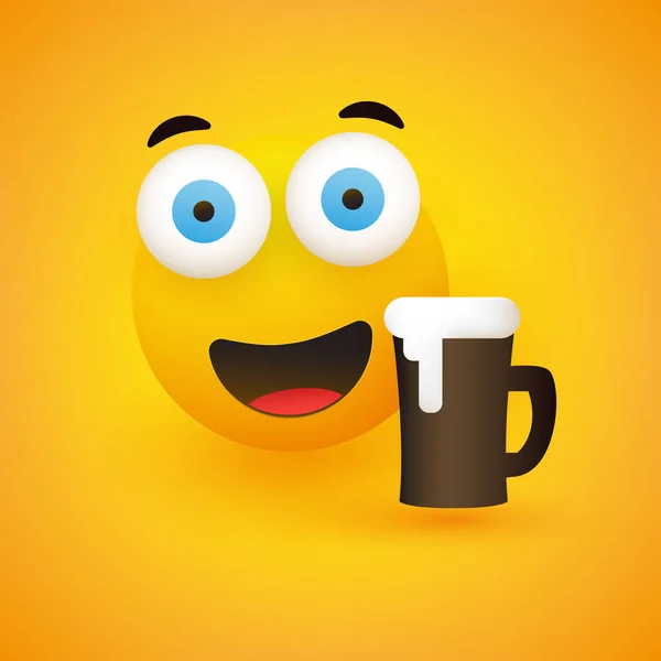 Smiling Emoji - Simple Happy Emoticon with Pop Out Eyes — Stock Vector