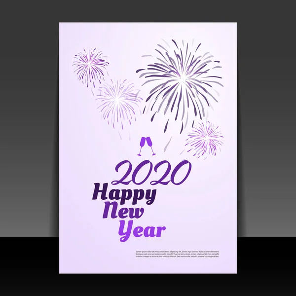 New Year Card Background - Flyer Design with Fireworks - 2020 — Stock Vector