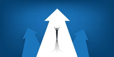 Yeni Olasılıklar, Umut, Hayaller - İş Başarıları, Çözümler Bulma Konsepti - Büyük Bir Ok Üzerinde Duran Adam - Vektör İllüzyonu