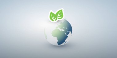 Mavi Küresel Eko Tasarım Düzeni - Yeşil Yapraklar ve Dünya Küresi - Vektör Şablonu