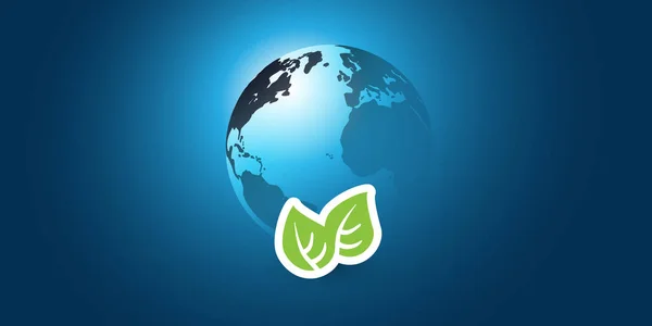 ブルー グローバル コンセプト デザイン レイアウト 緑の葉と地球 ベクトル テンプレート — ストックベクタ