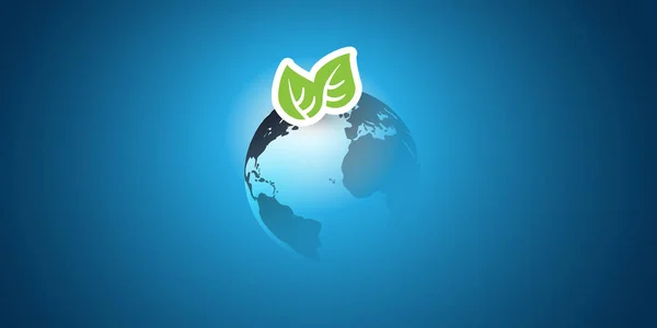 Diseño Blue Global Eco Concept Hojas Verdes Globo Terráqueo Plantilla — Archivo Imágenes Vectoriales