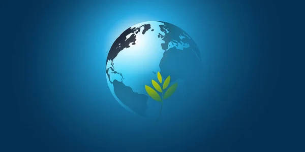 Blue Global Eco Concept Design Layout Green Leaves Earth Globe — 스톡 벡터