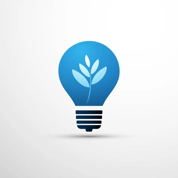 Blue Eco Energy Concept Icon Design Bílé Listy Uvnitř Žárovky — Stockový vektor