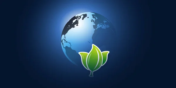 Blue Global Eco Concept Design Layout Zöld Levelek Föld Globe — Stock Vector