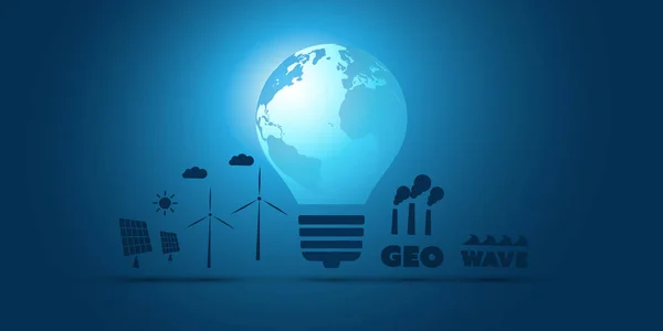 Diseño Del Icono Del Concepto Energía Ecológica Azul Con Varios — Vector de stock