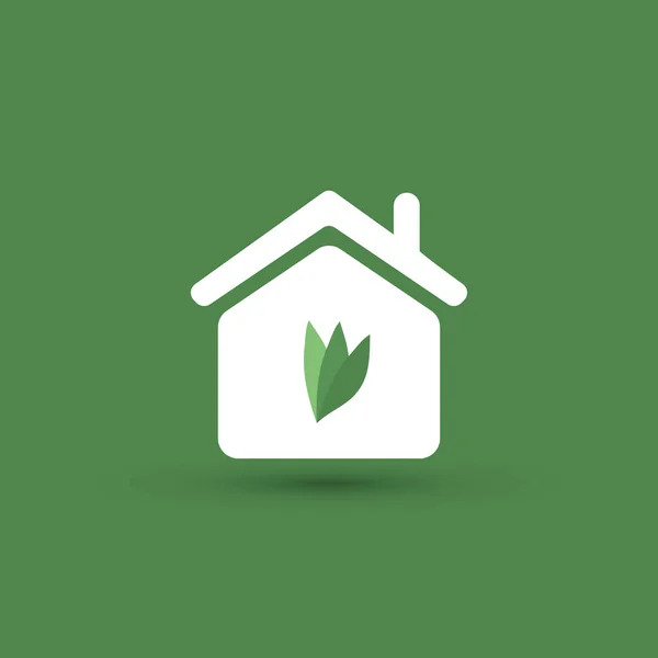 Eco Smart Home Concept Design Haus Ikone Mit Blättern — Stockvektor