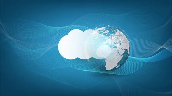 Cloud Computing Design Concept Connessioni Digitali Sfondo Tecnologico Con Globo — Vettoriale Stock