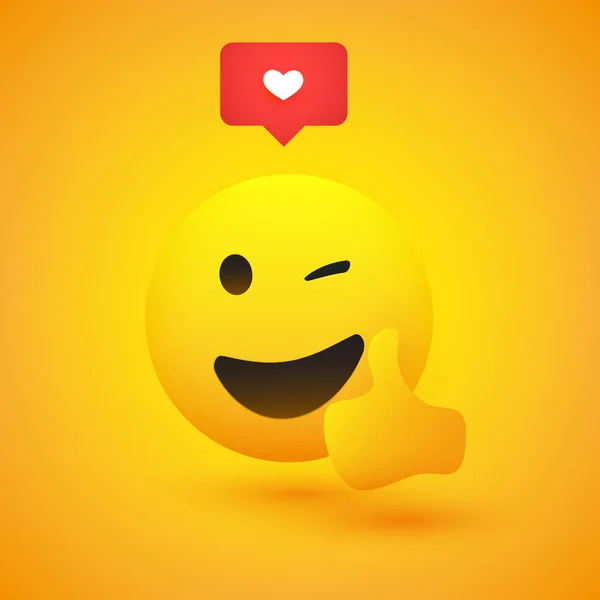 Smiling Winking Emoji Showing Thumbs Simple Happy Emoticon Speech Bubble — Stock Vector