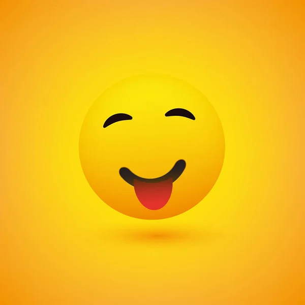 黄色の背景に単純な幸せ顔文字 ベクター デザインを突き出して笑顔と絵文字 — ストックベクタ