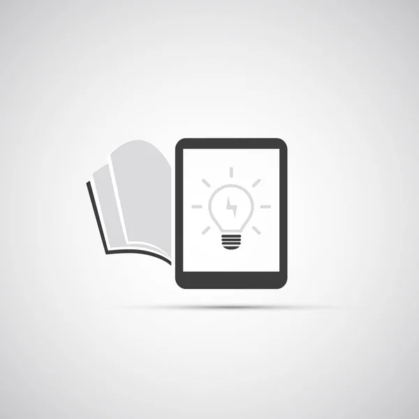 Black White Creative Ideas Concept Design Tablet Open Book Lightbulb — Stock Vector