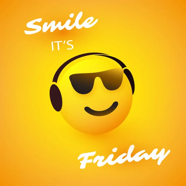 Uśmiech Jest Piątek Weekend Coming Banner Smiling Relaxing Emoji Noszący — Wektor stockowy