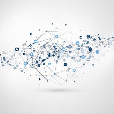 Nesnelerin İnterneti, Wireframe ve Icons ile Bulut Bilişim Tasarım Konsepti - Global Dijital Ağ Bağlantıları, Akıllı Teknoloji Vektör Konsepti