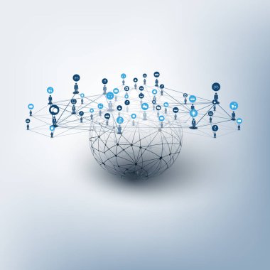Nesnelerin İnterneti, Wireframe ve Icons ile Bulut Bilişim Tasarım Konsepti - Global Dijital Ağ Bağlantıları, Akıllı Teknoloji Vektör Konsepti