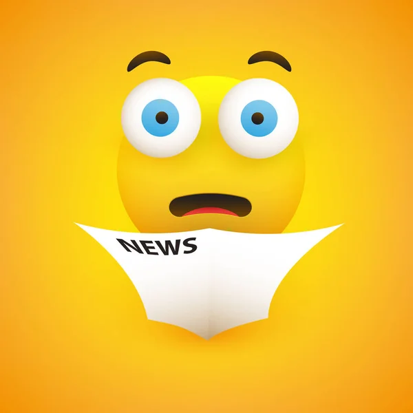 Удивительные Ужасные Новости Emoticon Pop Out Eyes Reads Newspaper Vector — стоковый вектор