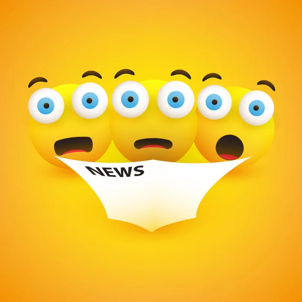 Surprising Horrible News Emoticons Pop Out Eyes Reading Newspaper Vector — Stock Vector