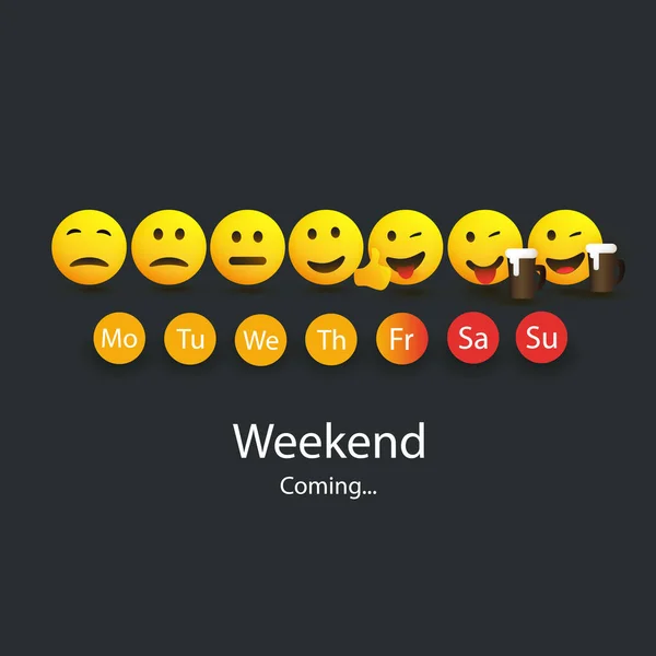 Weekend Coming Design Concept Funny Smiling Faces — стоковый вектор