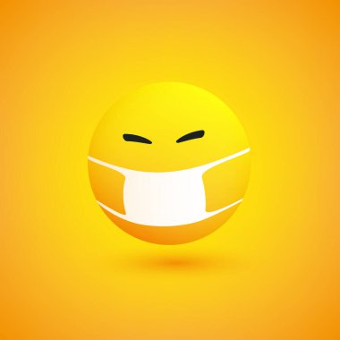 Yaramaz Emoji - Sarı Arkaplanda Tıbbi Maskeli Basit Parlak Mutlu Duygu Simgesi - Vektör Tasarımı