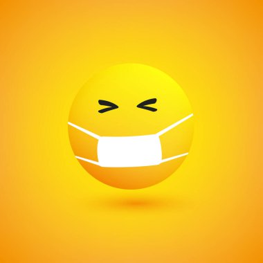 Komik Emoji - Basit Parlak Mutlu Duygusal Sarı Arkaplan Maskeli - Vektör Tasarımı