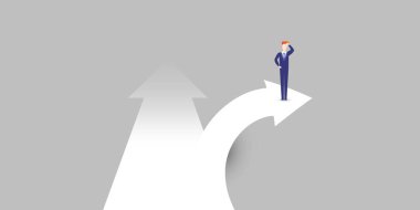 Yeni Olasılıklar, Umut, Hayaller - İş Başarıları, Çözümler Bulma Konsepti - Büyük Ok Üzerinde Duran Adam - Vektör İllüzyonu