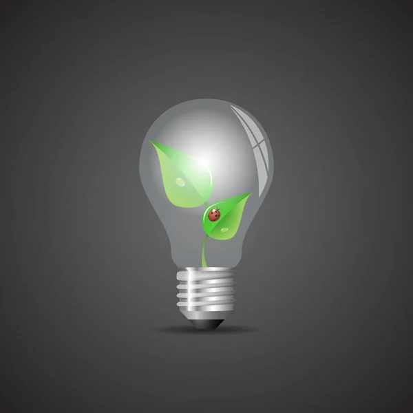 Green Eco Energy Concept Creative Design Listí Uvnitř Žárovky — Stockový vektor