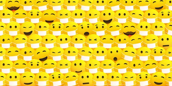 Padrão Fundo Com Vários Emoticons Amarelos Com Sem Máscaras Médicas — Vetor de Stock