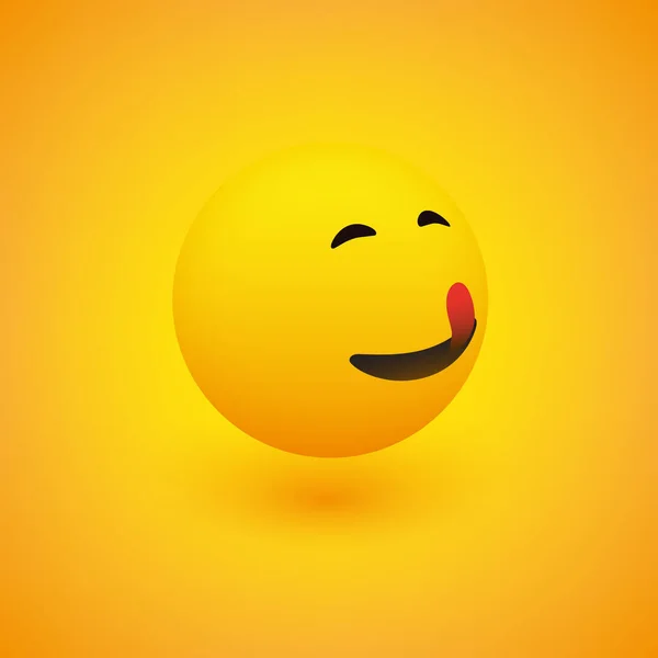 Smiling Mounth Licking Face View Side Simple Happy Emoticon Yellow — Stock Vector