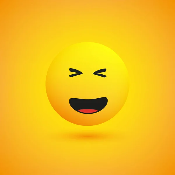 Skrattar Simple Shiny Happy Emoticon Gul Bakgrund Från Sidan Vector — Stock vektor