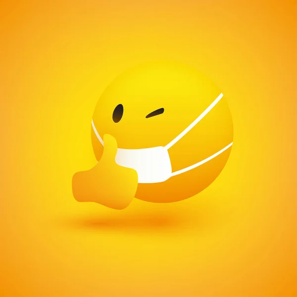 Emoji Eenvoudige Emoticon Met Knipperend Oog Het Tonen Van Duimen — Stockvector