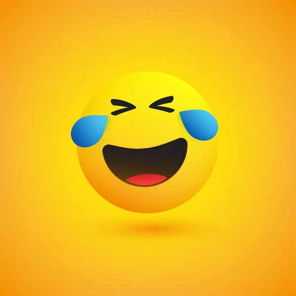 Faccia Con Lacrime Gioia Emoticon Pianto Ridente Sfondo Giallo Illustrazione — Vettoriale Stock