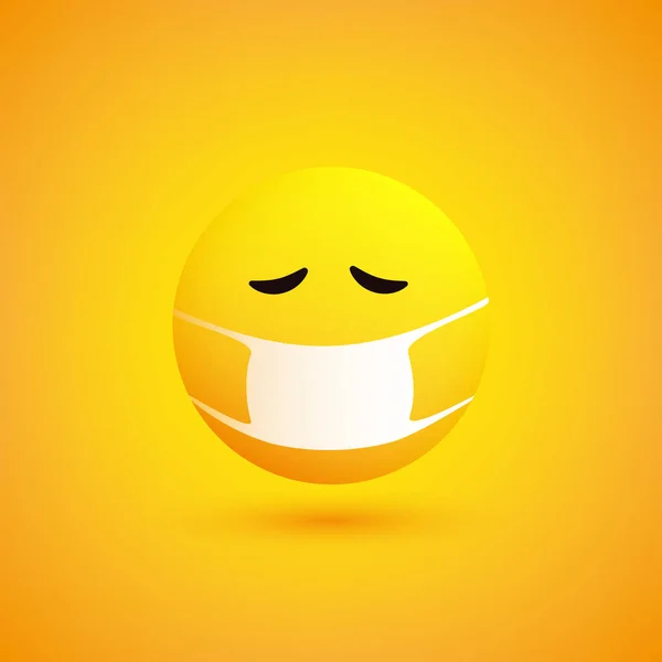 Droevige Bezorgde Emoticon Met Medisch Masker Gele Achtergrond Vector Design — Stockvector