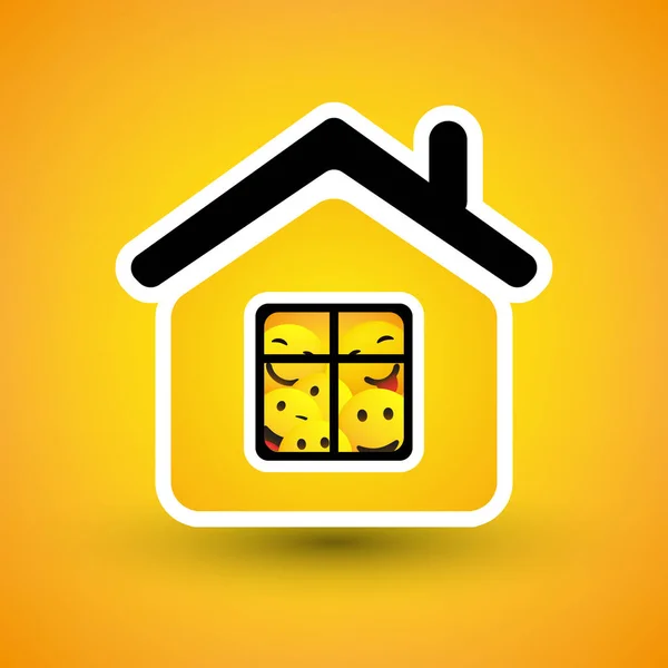 Fique Casa Emoticons Olhando Através Janela Home Quarantine Concept Vector —  Vetores de Stock