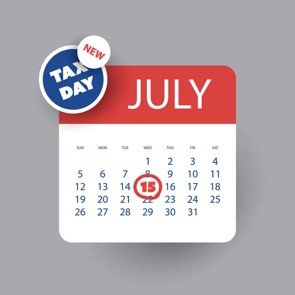 Kolorowe Przypomnienie Dniu Podatkowym Szablon Projektu Kalendarza Usa Termin Rozliczenia — Wektor stockowy