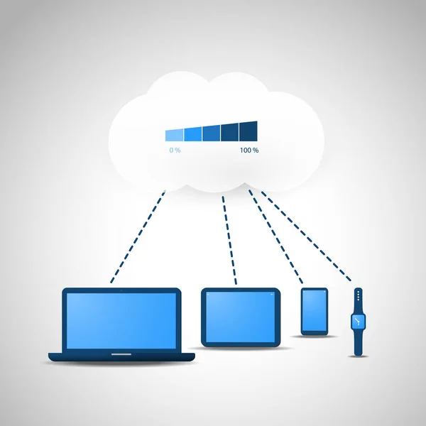 Concept Voor Het Ontwerpen Van Cloud Computing Technologie Overbelaste Digitale — Stockvector
