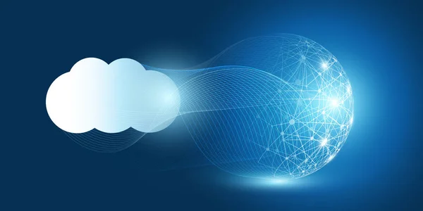 Cloud Computing Design Concept Digitální Připojení Technologické Zázemí Drátovou Kostrou — Stockový vektor