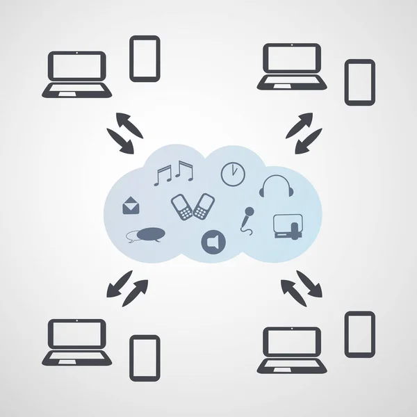 Retro Style Cloud Computing Technology Design Concept Digital Network Connections — Stock Vector