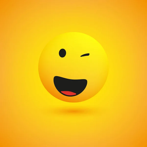 Smiling Winking Simple Shiny Happy Emoticon Κίτρινο Φόντο Vector Design — Διανυσματικό Αρχείο
