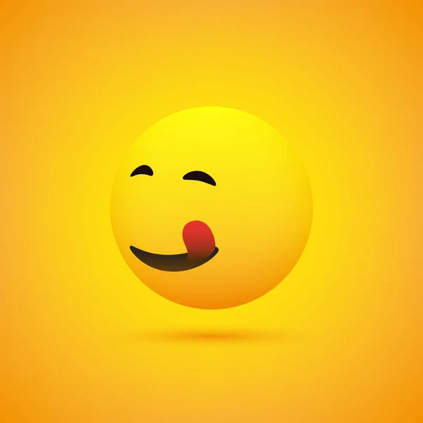 Glimlachen Mounth Licking Face Uitzicht Van Opzij Eenvoudige Happy Emoticon — Stockvector