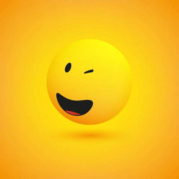 Sorridente Ammiccante Semplice Lucido Felice Emoticon Sfondo Giallo Vector Design — Vettoriale Stock