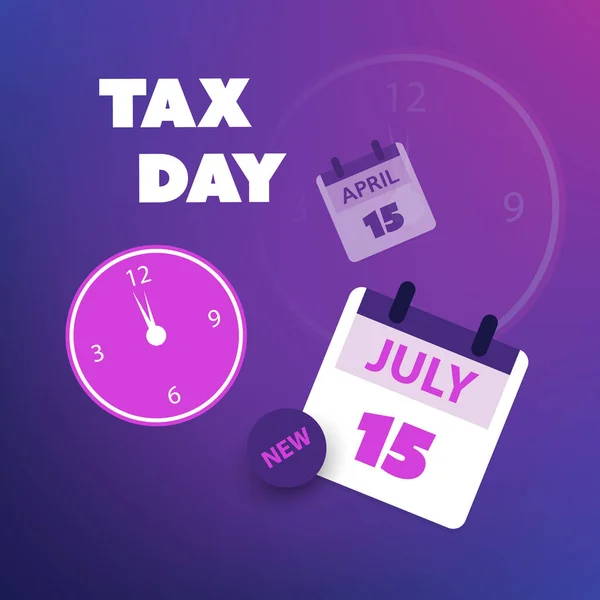 Concepto Moderno Reminder Day Tax Blue Purple Calendar Design Clock — Vector de stock