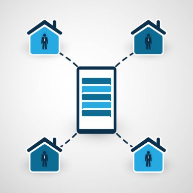 Merkez Ofisler, İş Durmaz - İnsanlar Evde Çalışıyor, Toplantılar, Sohbet Konferansları Coronavirüs Pandemisi, Ev ve Cep Telefonu Ağı Tasarım Konsepti sırasında İnternet aracılığıyla yapılıyor