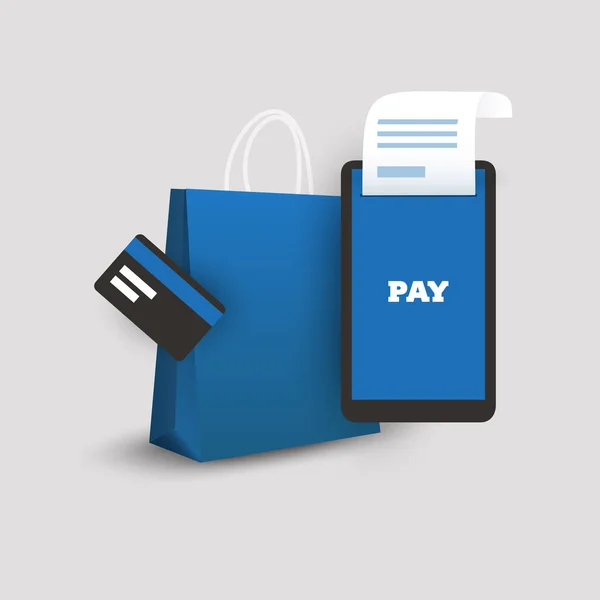 Pagamento Com Cartão Crédito Pagamento Móvel Baseado Toque Loja Line — Vetor de Stock