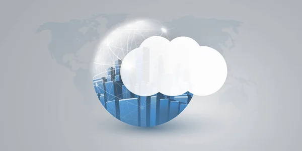 Smart City Concetto Progettazione Cloud Computing Con Globo Trasparente Mappa — Vettoriale Stock