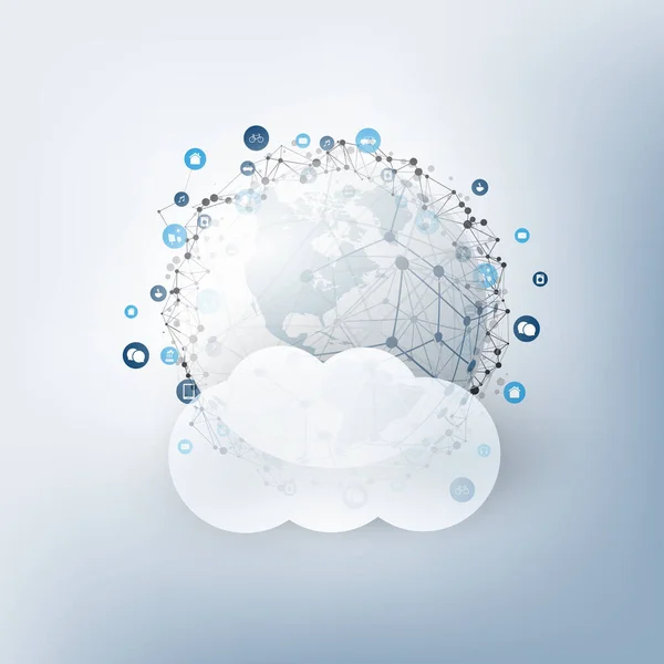 Koncepcja Projektowania Chmur Obliczeniowych Połączenia Cyfrowe Tło Technologiczne Globusem Ziemskim — Wektor stockowy