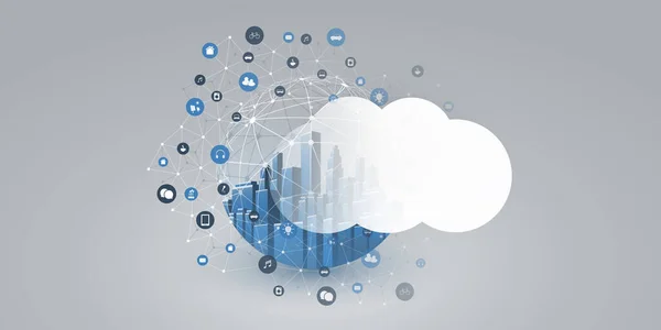 Smart City Cloud Computing Concept Conception Avec Globe Icons Transparent — Image vectorielle