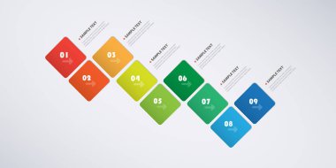 Renkli Modern Biçim Bilgileri Tasarımı - Minimalist Numaralandırılmış Geometrik Şekiller, Yuvarlak Kareler Seti