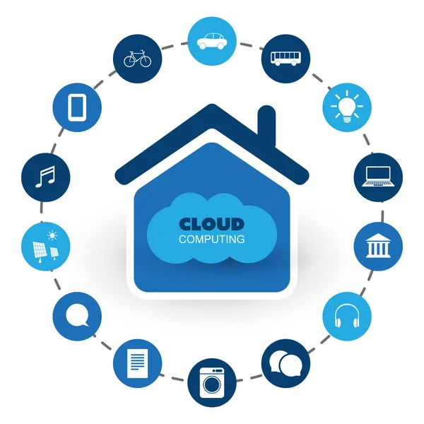 Concept Cloud Computing Technology Design Met Pictogrammen Digital Network Connections — Stockvector